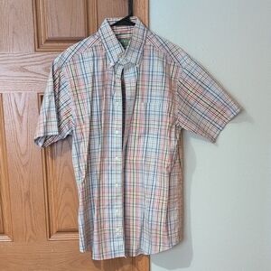 Orvis Men's Red and Blue Plaid Button Down Shirt